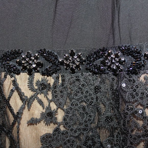 NEW MAC DUGGAL PLUS LONG SLEEVE JERSEY AND LACE BLACK NUDE COCKTAIL DRESS BLACK - Picture 7 of 7